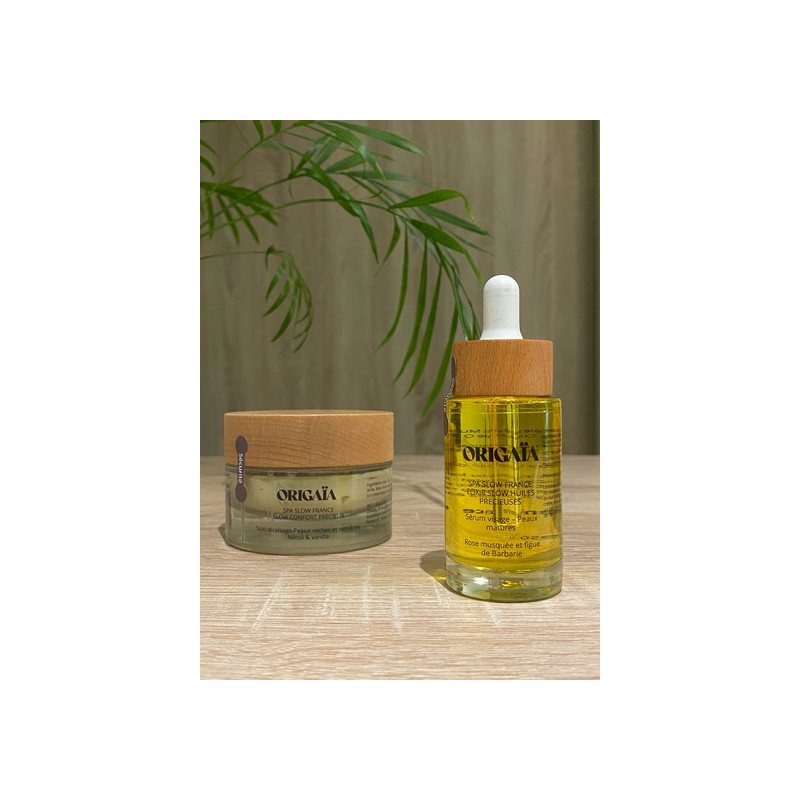 Sérum aux huiles précieuses et crème pour peau sèche et sensible, nourrissent et apaisent. Soin naturel du Nord de la France