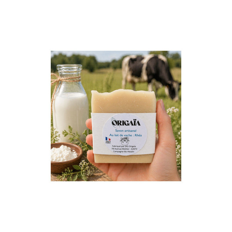 avon au lait de vache naturel, fabriqué à la main en France. Doux et nourrissant, il prend soin des peaux sensibles