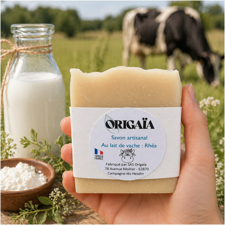 avon au lait de vache naturel, fabriqué à la main en France. Doux et nourrissant, il prend soin des peaux sensibles