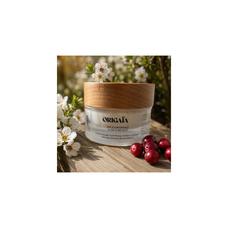 Crème de nuit naturelle pour peaux à imperfections, hydrate et régénère la peau. Fabriquée dans le Nord de la France.