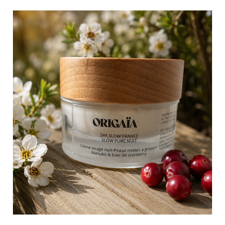 Crème de nuit naturelle pour peaux à imperfections, hydrate et régénère la peau. Fabriquée dans le Nord de la France.