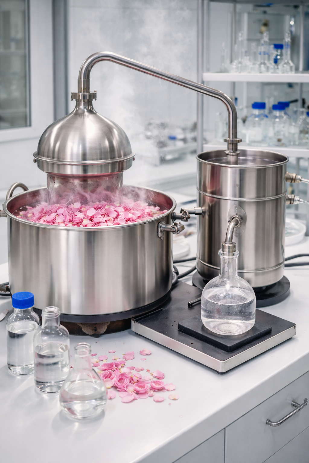 Distillation de rose en laboratoire.png